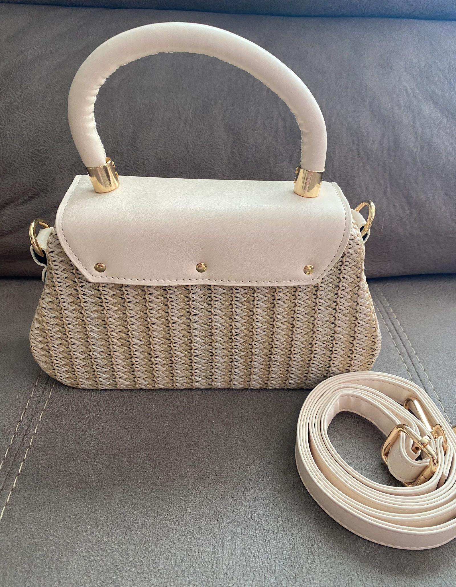 Beige koffers tas van rotan en kunstleer – photo 3